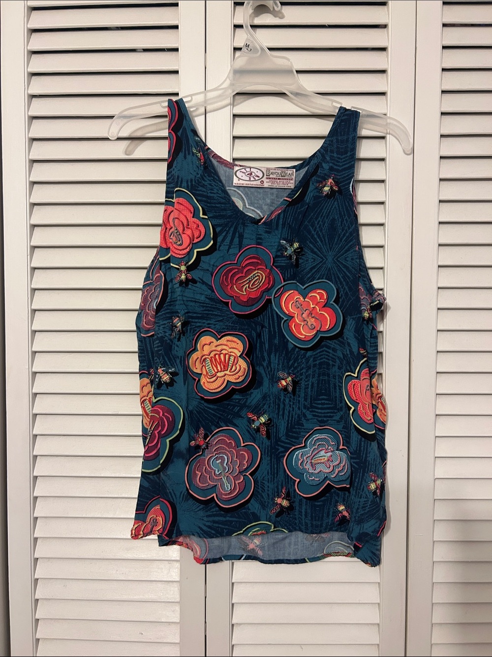 Unknown Brand Teal Floral Print Sleeveless Tank Top